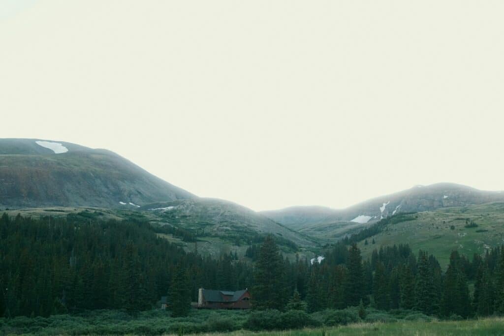 Mountain home surrounded by pine forest in the Colorado foothills near Conifer